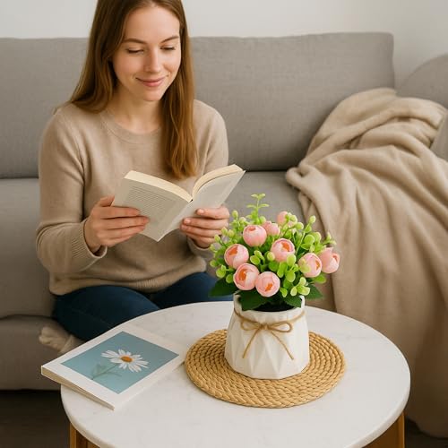 Image of The Better Home Artificial Plant with Pot | Fake Plant | Decorative Material | Home Decoration Items for Living Room Office Decor Items | White Pot | Pink Flower | 1 Piece Pack Size