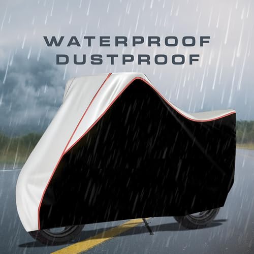 Image of Taffeta Bike Cover Premium Waterproof, Dustproof & UV Protected Two-Wheeler Body Shield | Heavy-Duty, All-Weather Protection | Universal Fit for Motorcycles & Scooter (Black Top Silver Pipe)