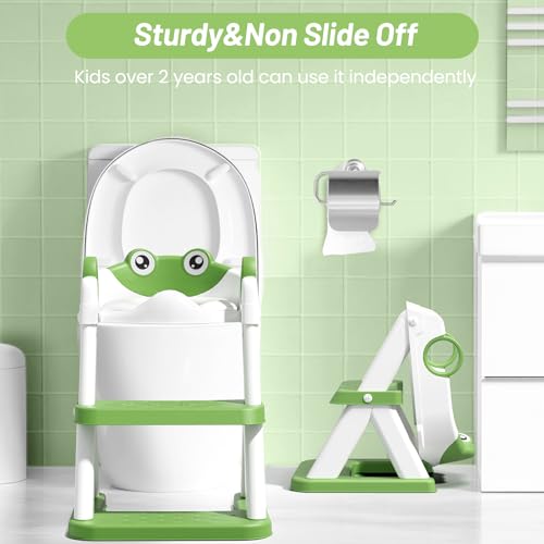 Rabb 1St Frog Potty Training Seat, Upgrade Toddler Toilet Seat For Kids Boys Girls, 2 In 1 Potty Training Toilet For Kids, Splash Guard Anti-Slip Pad Step Stool thumb #5