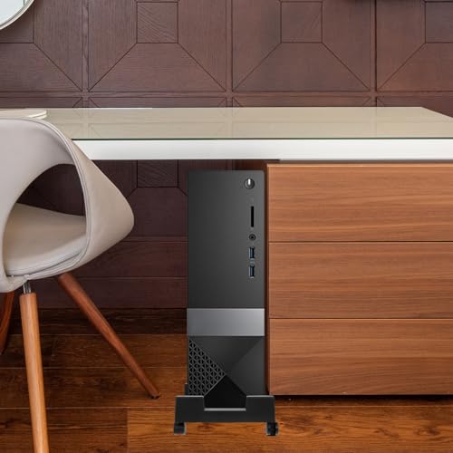 Soporte para CPU de escritorio Sewroro con ruedas, soporte móvil para torre de computadora para oficina en casa, fácil de limpiar y ventilado, almacenamiento elevado para torres de CPU miniatura 4