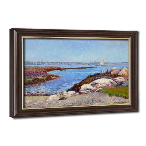 Toile Portsmouth Harbor William Glackens de haute qualité avec cadre en bois suspendu