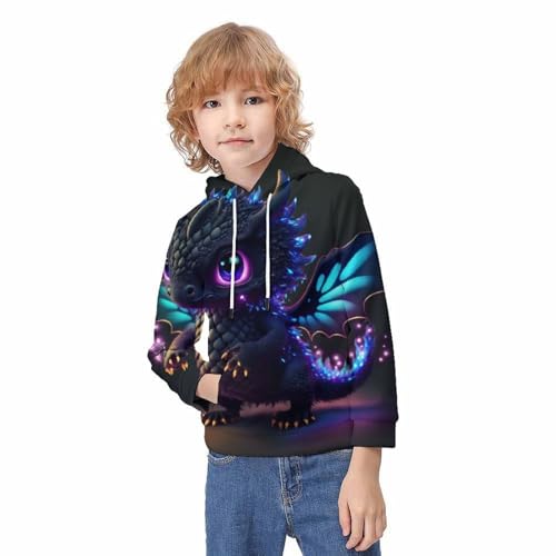 Sweat à capuche bébé dragon pour ado de 12 à 14 ans - Pull imprimé 3D décontracté