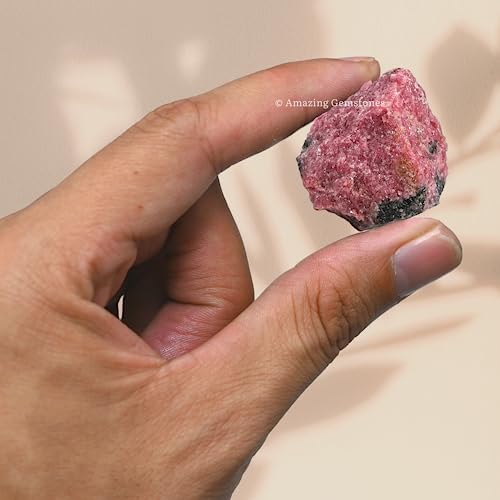 Image of Amazing Gemstone 2 Pieces Rhodonite Raw Crystals and Healing Stones, Natural Rocks for Tumbling and DIY Raw Stones and Crystals