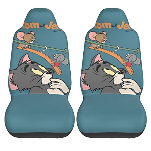 カーシートカバーかわいい トムとジェリー アニメ 前席用 2枚セット カー用品 防汚 軽 気性 洗える 普通車 適用 フロント 取付簡単 軽自動車 シートカバー 背面フルカバー ブラック 運転席 助手席 車用 シート カバ
