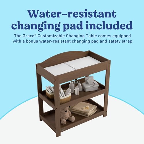 Image of Graco Customizable Changing Table with Water-Resistant Changing Pad (Hazelnut) - Customizable Modern Flat or Classic Arched Headboard, Changing Pad Included