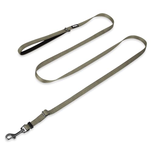 Hyhug ナイロン製調節可能な 1.8 メートルの犬用リード。ソフトなパッド付きハンドルを備え、使いやすいボルト式スナップを持つ、耐久性のある丈夫なリードで、大型犬、中型犬、小型犬に適しています (スモール, ミリタリーグリーン)
