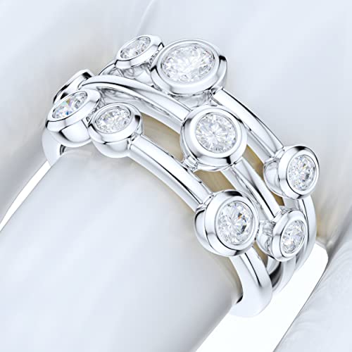 Prstani 9Mm Wide Solid Sterling Silver Triplex Row Bubble Cocktail Ring Simulated Round Bezel Set Diamond Wedding Band (8) #TOP4