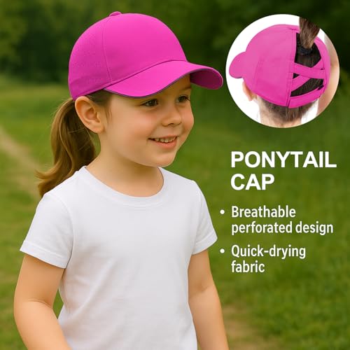 Little Girls Criss Cross Ponytail Hat Toddler Reflective Baseball Cap Kids Quick Dry Summer Sports Hats Age 3-8 5