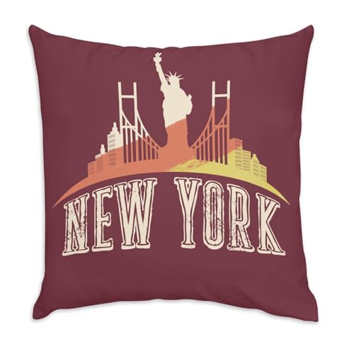 Fabulous Coussin en Velours Rouge - New York Skyline Voyage Etats Unis Vacances - 40 x 40 cm - Toucher Velours - Housse et Coussin Inclus