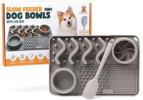 PEETZY Slow Feeder Dog Bowls - 6 in 1 Dog Feeding Mat - No Spilling Silicone Mat with Suction Cups - Slow Down Eating for Puppy Small Breed Size Dogs and Cats