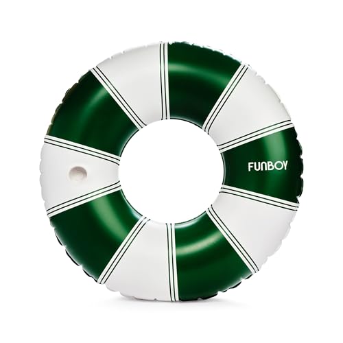 FUNBOY Giant Vintage Green Stripe Inflatable Pool Float with Cup Holder 48 Pool Float for Adults Inner Tube Pool Toys Swim Rings Swimming Pool Accessories & Pool Lounger Float for Pool Party & Summer