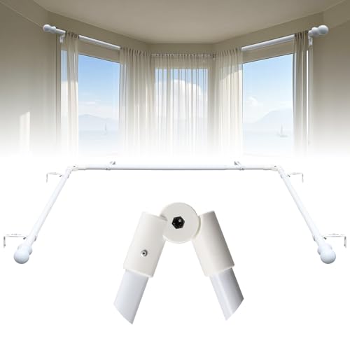 Bay Window Curtain Rods, Heavy Duty 1 Inch Metal Corner Curtain Rod for Windows 59 to 184 Inches, U...