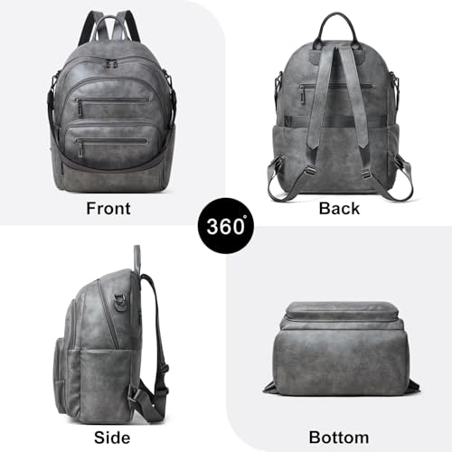 LATMAP Backpack Purse for Women Laptop Backpack, Leather Travel Back Pack Shoulder Bag Teacher College Daypack Work Handbag fits 14" Laptop, Dark Grey — view 4