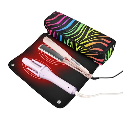 Organizador Portátil para Herramientas de Estilizado del Cabello con Estampado Abstracto Arcoíris y Cebra, con Alfombra Resistente al Calor para Planchas, Rizadores y Otros Accesorios miniatura 2