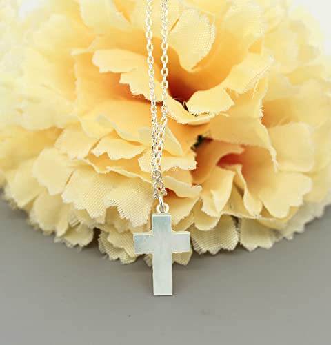 Natural Mother Of Pearl Cross Pendant Necklace, Handmade Jewelry, 925 Sterling Silver 16 + 2 Inch Adjustable Chain (Mother Of Pearl)2