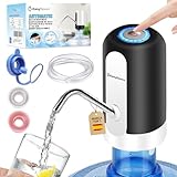 Water Dispenser for 5 Gallon Bottle, Portable Electric Water Pump with 3 Adapters (1, 2, 3, 4, 5 Gallon Jugs and Bottles), USB-C Charging Automatic Drinking Water Dispenser for Camping, Travel, Black