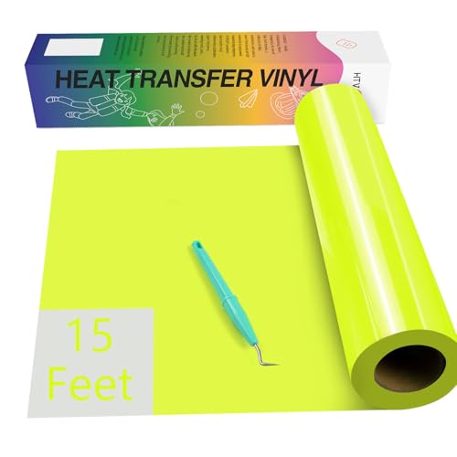 Image of HTVRONT Heat Transfer Vinyl - Neon Yellow Iron On - 12 inch x 15ft - Easy Cut & Weed for Shirts & More