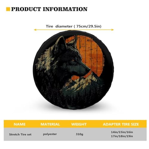 Image of Pensura Spare Tire Cover, Waterproof and Dust-Proof 14 15 16 17 18 19 Inch Full Moon Wolf Tire Covers for RV Trailer Campers Camper Tires Cover Protectors