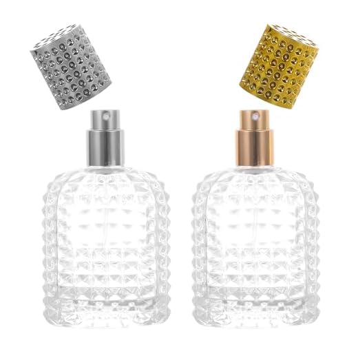 YWG Stone Frasco de perfume luxuoso de vidro transparente recarregável de 50 ml, atomizador, atomizador, dispensador portátil de viagem para viagem, pacote com 2