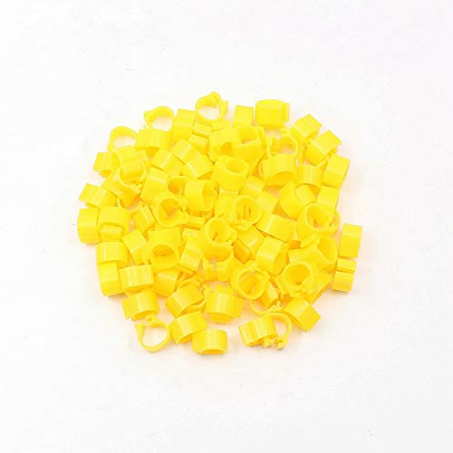 VIGAN 100PCS Birds Feet Rings Inner Diameter 8MM Plastic Clip Ring Pigeon Foot Ring (100PCS Yellow)