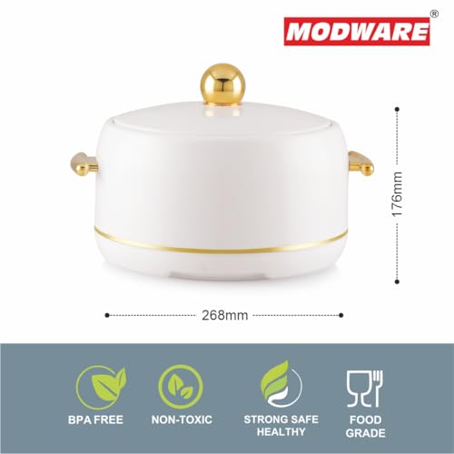 Image of Modware Atlantis Casserole 2500ml Elegant Design Premium Hot Pot, Retains Temperature for Hours, Insulated Inner Steel Casserole for Roti, Hot Box for Home, Chapati Box, Serving Bowl with Lid (White)