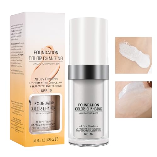 Foundation Color Changing. Korrigiert den Hautton. Spendet Feuchtigkeit. SPF 15. Farbwechselnde Foundation für Reife Haut. Geeignet für viele Hauttöne. Foundation Make Up 30 ml