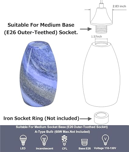 Image of GO&SO Glass Pendant Light Shade 3Pcs,7.8 inch H x 4 inch D,Ocean-Blue Gradient,Oval | 1.57 inch Fitter E26 Base,Hand-Blown Art Fixtures,Chandelier Shades for Kitchen Island,Hanging Light Shades