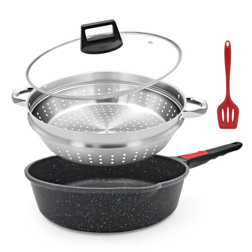 Bobikuke Pfanne 28cm mit Deckel, 4-teiliges Set Antihaft Pfanne - (Bratpfanne Sauteuse mit Deckel,...