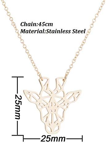 SENFAI Geometric Giraffe Necklace - Stainless Steel Hollow Origami Pendant, 18" Chain