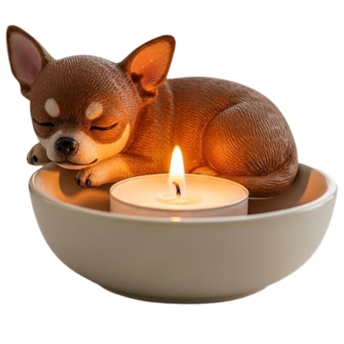 Resin Dog Candle Holder for Tea Lights – Cute Cartoon Puppy Sculpture, Handcrafted Pet Decor for Bedroom, Living Room, Gift for Dog Lovers(H)