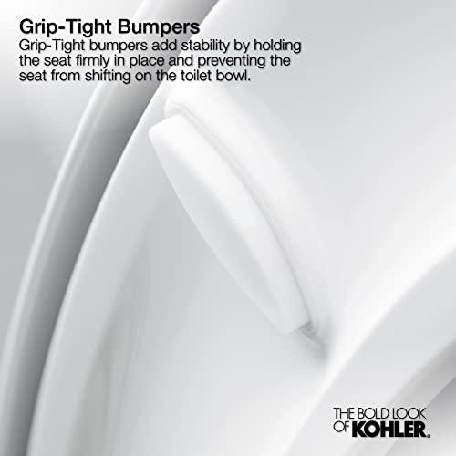 Image of KOHLER K-4636-96 Cachet Quiet Close Elongated Toilet Seat, Slow Close Lid and Seat, Grip-Tight Bumpers and Installation Hardware, Biscuit