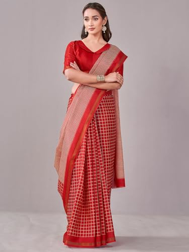 Image of Satrani Women's Silk Printed Saree with Unstitched Blouse Piece