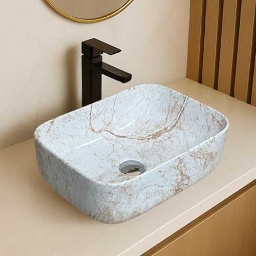 Image of Artiva Ceramic Wash Basin /Tabletop Washbasin For Bathroom,12 inchx16 inch /Small Countetop Bathroom Basin /Table Top Sink For Home,Office,Hotel /Rectangle Glossy Basin (Elegant Brown,12x16 Inch)