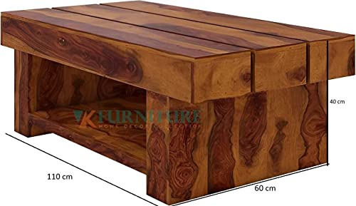 Image of VK Furniture Solid Sheesham Wood Center Coffee Table for Living Room Bed Room Waiting Room Hotels Office Restaurant Cafe | Wooden Coffee Table | Center Table | Brown Honey Finish