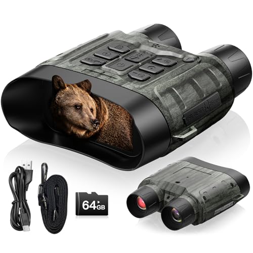 Night Vision Goggles, 4K 112MP Night Vision Binoculars for Adults, 12X Zoom & 5000mAh Battery, 64GB Card Included, Infrared Vision, 1500ft Range, Perfect for Outdoor, Camping & Security