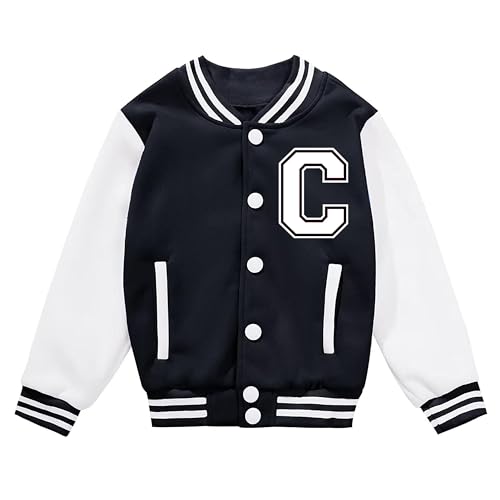 Kids Baseball Jacket Letter Print Boys Girls Varsity Coat Casual Lightweight School Uniform With Button2