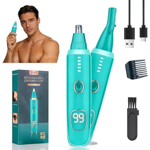 Mendaping Nose and Ear Hair Trimmer for Women Men,2 in 1 LED Display Eyebrow Hair Trimmer with USB...