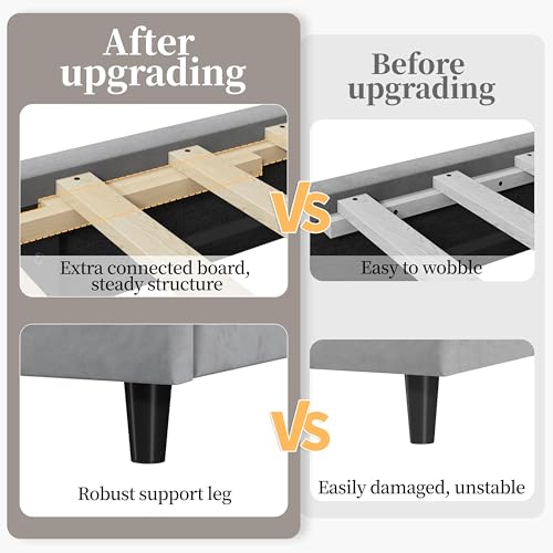 Image of Yaheetech Twin Bed Frame Upholstered Platform Bed with Wing Side /Wooden Slat Support /Tufted Headboard with Wing Side /Mattress Foundation /No Box Spring Needed,Light Gray Twin Bed