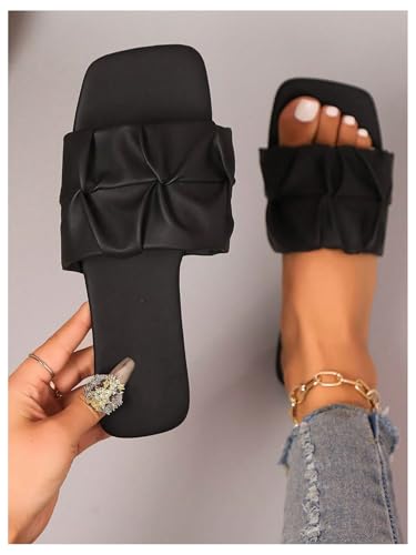 Image of GORGLITTER Women's Summer Cute Flat Sandals Dress Slide Sandals Square Toe Wedding Shoes Vacation Trendy Sandals 2026