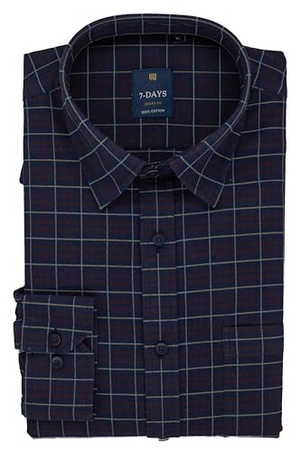 Image of 7-DAYS Men's Premium Check Shirt - 100% Cotton, Tailored Fit (Between Slim & Regular), Full Sleeve, with Pocket - Smart Office & Casual Look