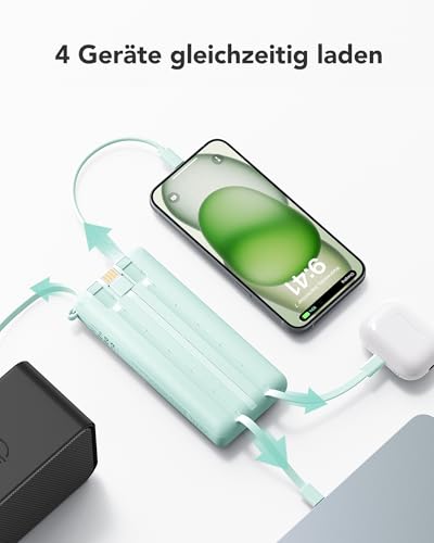 VRURC Powerbank, Power Bank 20000mAh mit Kabel USB C Schnelles Aufladen 22.5W Tragbares Ladegerät Fast Charging mit LED Display Externer Handyakkus Kompatibel mit iPhone, Huawei usw 3