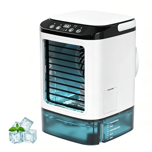 Enfriador De Aire Evaporativo, Ventilador De Aire Acondicionado Portátil 4 En 1 Con Caja De Hielo, Tanque De Agua De 900 Ml, 3 Velocidades + Modo Boost, Luz Nocturna De 7 Colores Para El Hogar