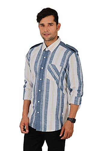 Image of SHIRT THEORY Blue & White Stripe Cotton Full Sleeves Casual Shirts for Men II Premium Cotton Shirt II Stylish Shirt for Men II Exclusive Men Casual Shirt II Luxury Shirts ||