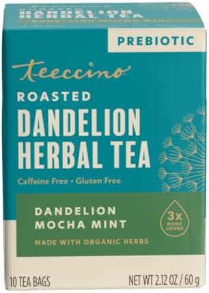 Teeccino - Chicory Herbal Tea Caffeine Free Dandelion Mocha Mint - 10 Tea Bags