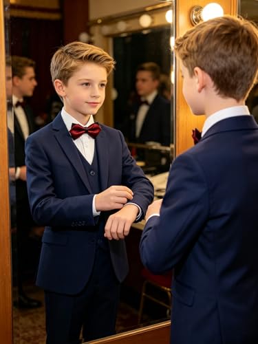 Image of Boys' Formal Suit 5 Piece Slim Fit Suits for Boy Kids Tuxedo Toddler Wedding Ring Bearer Outfit Teen Communion Dress