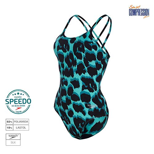 Speedo Leopard Maillot, Feminino, Verde (Nannai), P