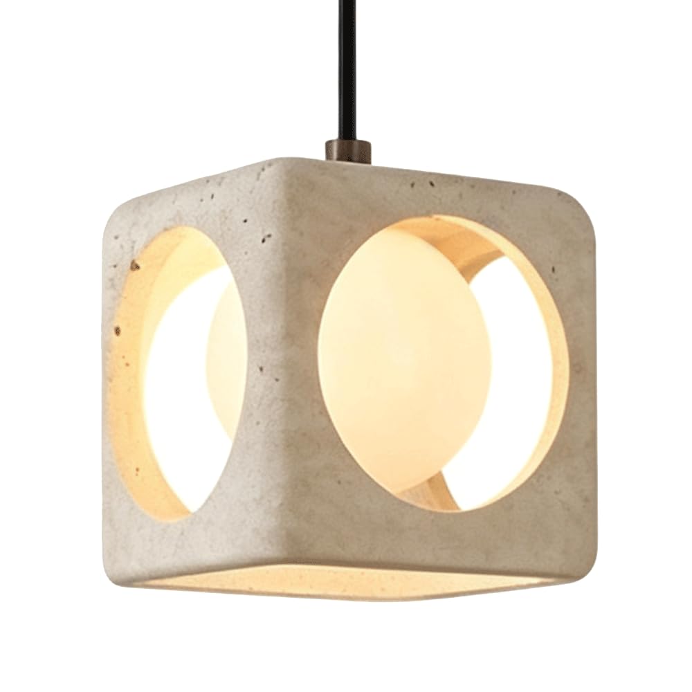 ESIYUVO G9 Wabi-sabi Cube Stone Chandelier Yellow Travertine Metal Composite Lighting Fixture Adjustable Cord Pendant Light Kitchen Island Hanging Lamp for Living Room Hallway Dining Room Counter