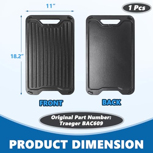 Image of BAC609 Reversible Cast Iron Griddle for Traeger Flat Top Grills Accessories | 18.2 inchx11 inch Cast Iron fits Traeger PRO 575 /780 Century 22 Century Eastwood 22 Eastwood 34 Ironwood XL Exas Elite 34 Accessories
