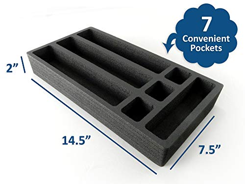 Polar Whale Lab Drawer Organizer Storage Tray Office Practice Medication Anesthesia Crash Cart Organization Non-Slip Anti-Rattle Durable Black Foam 14.5 x 7.5 Inch 7 Compartments