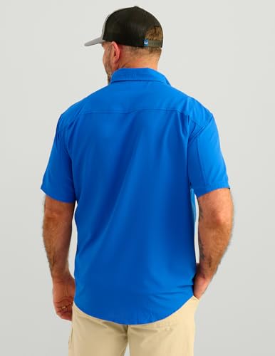 Image of HUK Men's Tide Point Kc Scott Original Artwork Short Sleeve Shirt, Fishing Button Down